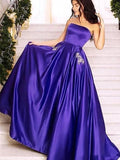 Strapless A-Line Purple Sleeveless Long Prom Dresses HZ0509