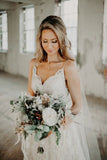 Spaghetti Strap V-neck Long Lace Beach Wedding Dresses HZ0509