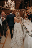 Spaghetti Strap V-neck Long Lace Beach Wedding Dresses HZ0509