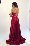 Hot Sale A-Line Satin Simple Prom Dresses Formal Dress With Split HZ0509