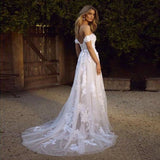 A-Line Off the Shoulder White Beach Wedding Dresses HZ0509