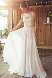 A-Line Round Neck Chiffon with Lace,Beach Boho Wedding Dresses HZ0509