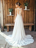 A-Line Round Neck Chiffon with Lace,Beach Boho Wedding Dresses HZ0509