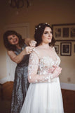 V-neck Long Sleeve Top Lace Long Cheap Wedding Dresses HZ0509