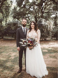 V-neck Long Sleeve Top Lace Long Cheap Wedding Dresses HZ0509