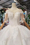 Gown Half Sleeves Lace Bridal Dress with Sequins, Princess Long Wedding Dress HZ0509