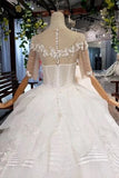 Gown Half Sleeves Lace Bridal Dress with Sequins, Princess Long Wedding Dress HZ0509