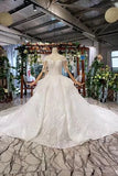 Gown Half Sleeves Lace Bridal Dress with Sequins, Princess Long Wedding Dress HZ0509