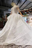 Gown Half Sleeves Lace Bridal Dress with Sequins, Princess Long Wedding Dress HZ0509