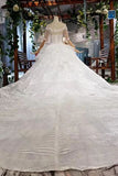 Gown Half Sleeves Lace Bridal Dress with Sequins, Princess Long Wedding Dress HZ0509