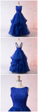 A-Line Bateau Long Royal Blue Organza Prom Dress with Beading HZ0509