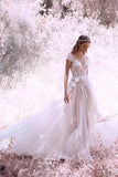 Ivory Cap Sleeve Tulle Long Cheap Wedding Dresses HZ0509