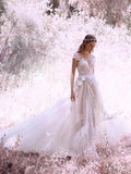 Ivory Cap Sleeve Tulle Long Cheap Wedding Dresses HZ0509