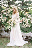 Pieces Lace Top Chiffon Skirt Romantic Long Sleeves Wedding Dresses PFW0381 by HZ0509