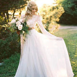 Pieces Lace Top Chiffon Skirt Romantic Long Sleeves Wedding Dresses PFW0381 by HZ0509