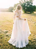 Pieces Lace Top Chiffon Skirt Romantic Long Sleeves Wedding Dresses PFW0381 by HZ0509