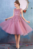 Lace Appliques Beaded A-line See Through Tea Length Homecoming Dresses HZ0509