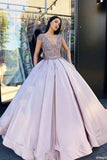 Ball Gown V Neck Lavender Long Prom Dresses with Beading HZ0509