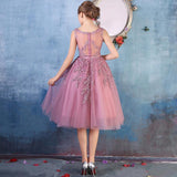 Lace Appliques Beaded A-line See Through Tea Length Homecoming Dresses HZ0509