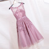 Lace Appliques Beaded A-line See Through Tea Length Homecoming Dresses HZ0509