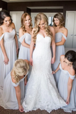 Off-the-Shoulder Light Grey Ruched Chiffon Long Bridesmaid Dress HZ0509