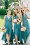 Teal V Neck A Line Bridesmaid Dress with Pleats HZ0509