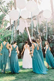 Teal V Neck A Line Bridesmaid Dress with Pleats HZ0509