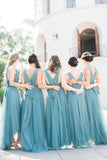 Teal V Neck A Line Bridesmaid Dress with Pleats HZ0509