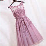 Lace Appliques Beaded A-line See Through Tea Length Homecoming Dresses HZ0509