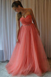 Tulle Pleat Sweetheart Watermelon Prom Dress,Long A Line Evening Dress HZ0509