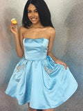 A Line Strapless Short Homecoming Dress with Pockets HZ0509