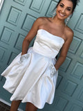 A Line Strapless Short Homecoming Dress with Pockets HZ0509