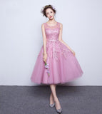 Lace Appliques Beaded A-line See Through Tea Length Homecoming Dresses HZ0509