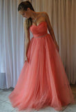 Tulle Pleat Sweetheart Watermelon Prom Dress,Long A Line Evening Dress HZ0509