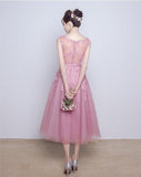 Lace Appliques Beaded A-line See Through Tea Length Homecoming Dresses HZ0509
