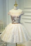 Line Lace Appliques Off the Shoulder Homecoming Dresses, Short Prom Dress HZ0509