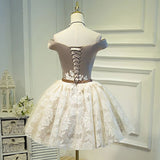 Line Lace Appliques Off the Shoulder Homecoming Dresses, Short Prom Dress HZ0509