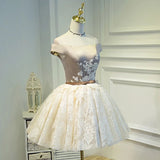 Line Lace Appliques Off the Shoulder Homecoming Dresses, Short Prom Dress HZ0509