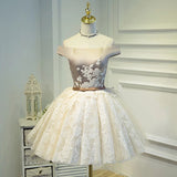 Line Lace Appliques Off the Shoulder Homecoming Dresses, Short Prom Dress HZ0509