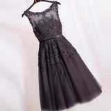 Lace Appliques Beaded A-line See Through Tea Length Homecoming Dresses HZ0509