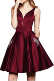 Short A Line Beading Homecoming Dresses with Pocket HZ0509