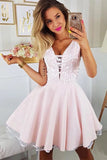 Appliqued A Line Homecoming Dresses V Neck Short Hoco Dress HZ0509
