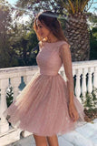 Sequins Long Sleeve Short Homecoming Dresses Backless Formal Dress HZ0509