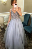 Straps V Neck Tulle Dress for Prom Dresses with Beaded HZ0509