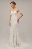 Ivory Lace Mermaid Beach Wedding Dresses Sweetheart Boho Bridal Dresses HZ0509