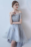 the Shoulder Organza A Line High Low Short Sleeves Lace Top Homecoming Dresses HZ0509