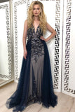 Blue Tulle Sequins Prom Dresses, Long Formal Prom Dress HZ0509