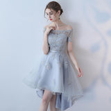 the Shoulder Organza A Line High Low Short Sleeves Lace Top Homecoming Dresses HZ0509