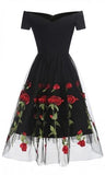 Off the Shoulder Tulle Black Homecoming Dresses with Flowers HZ0509
