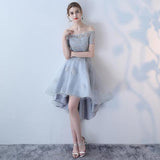the Shoulder Organza A Line High Low Short Sleeves Lace Top Homecoming Dresses HZ0509